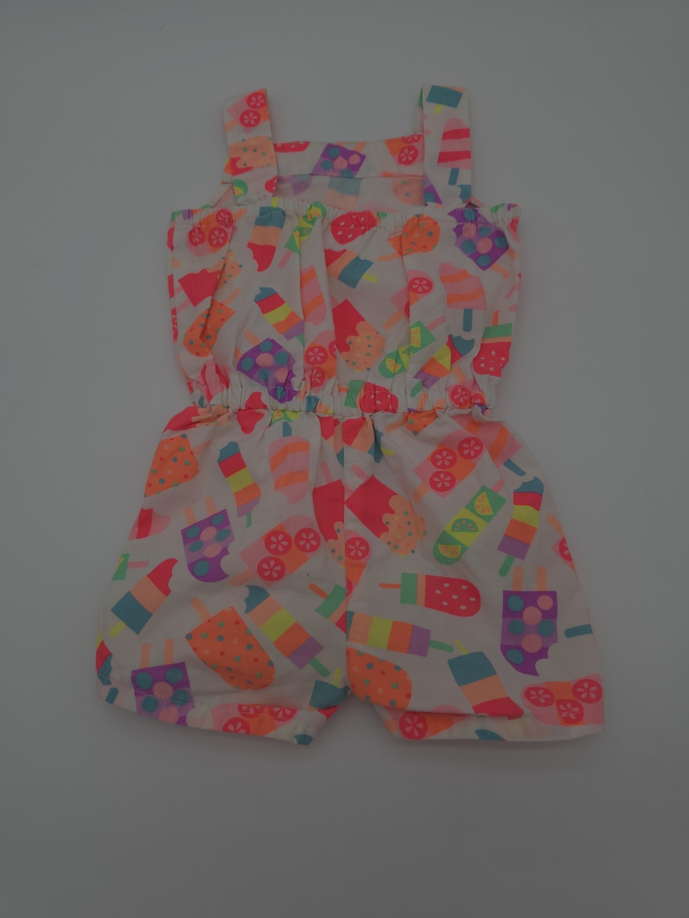 Gymboree Girls Romper Colorful Popsicle Print Cinched Waist Bow Accent 12-18 Mos